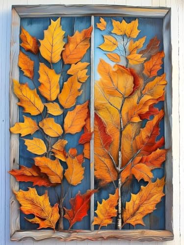 Maple Leaf Fenster Diamond Painting Set für Erwachsene groß xxl, Diamant Malerei Cross Stitch Stickerei Kunsthandwerk Set für Erwachsene, 5D DIY Diamond Painting Zubehör, Möbel Dekoration 60x80 cm S46 von Xkogjo