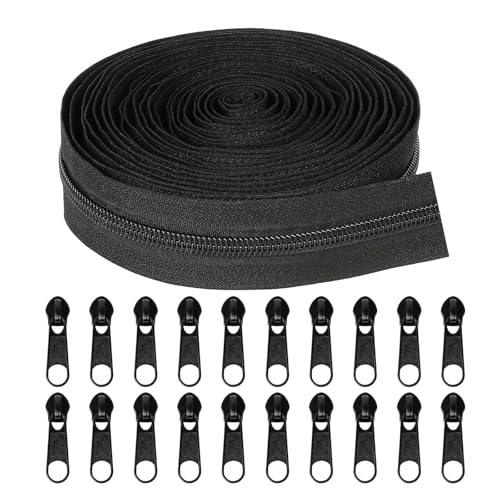 Xmart 2 stück Endlosreißverschluss mit 20 Zipper Reisverschluss Endloses Schwarz Reißverschluss Teilbar Nylon Reissverschluss Meterware für Kleidung Bettwäsche Kissen 5# 10m Lang 3,5 cm Breit von Xmart