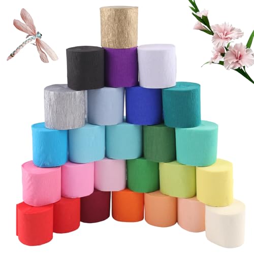 Xmart 26 stück Krepppapier Kreppband Bunt Crepe Papier Regenbogen KreppbäNder DIY Papier Streamer Papierfalten Basteln für Hochzeit Geburtstags Party Feier Dekoration 4.5cm x 10m von Xmart