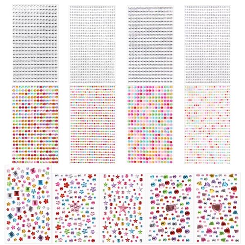 Xmart 5000 stück Glitzersteine Selbstklebend Selbstklebende Strasssteine Bunt Acryl Klebesteine Gesicht Glitzer Sticker 13 Blätter für Handwerke Bastelsachen DIY Fotorahmen Make up Nagel Deko von Xmart