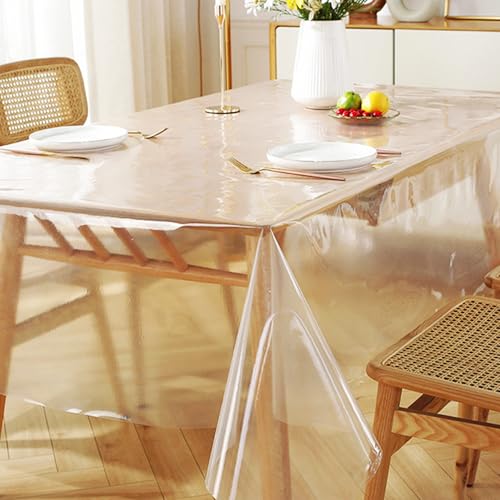 Xmart Tischdecke Transparent 153 x 259 cm Tischschutz Transparent Wasserdicht und ölbeständig PVC Folie Transparent 0.13mm Tischschutz Geeignet fur Esstisch Picknick im Freien von Xmart