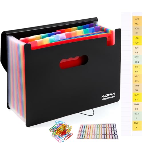 Ordner A4 Dokumentenmappe, Xndryan 24 Fächern Sortiermappe Fächermappe Grosse Kapazität Regenbogen Dokumenten Organizer Papier Organizer Aktendulli für Mappen, Ordner & Zubehör von Xndryan