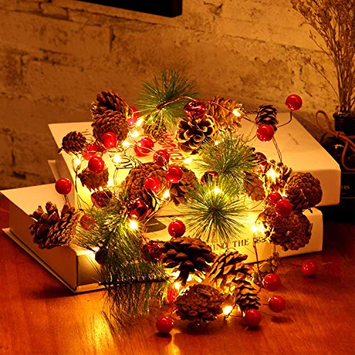 Weihnachtsgirlande String Lights, Xndryan 10FT 30 LED Weihnachtsbeleuchtung Weihnachts Tannenzapfen Lichterkette Batteriebetriebene Xmas Girlande Beleuchtet für Weihnachten Urlaub Deko von Xndryan