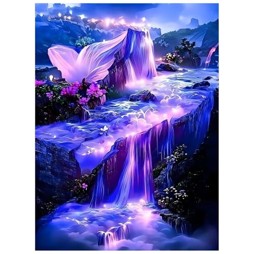 Xobers art Diamond Painting Erwachsene Landschaft, Diamantmalerei Traumfälle, Diamantmalerei für Erwachsene, Lila Wasserfall, Diamantmalerei für Heimdekoration und Geschenk, 30 x 40 cm von Xobers art