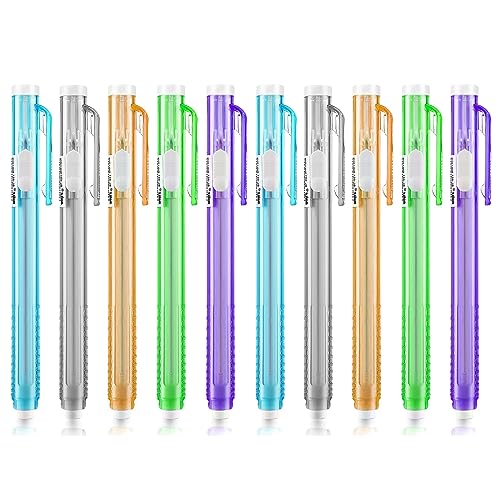 XoeLLe 10 Stück Radiergummi Stift Set, Mechanische Radiergummistift, Einziehbare Push Pull Radierstift mit Radierminen, Nachfüllbarer Radierstift für Kinder, Lehrer, Studenten, Künstler von XoeLLe