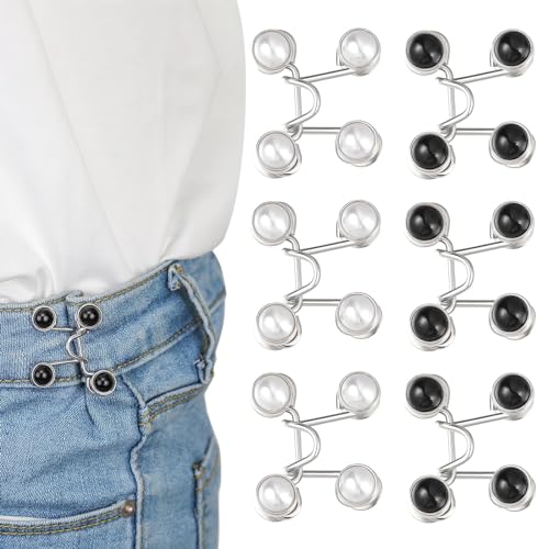 XoeLLe Pearl Jean Knopfnadeln, 6 Sets Knöpfe verstellbare Jeansknopf Hosen Nagelfreie Taillenschnallen Nähfreiknopf Button Pins Nähen Jeansknopfnadeln Abnehmbarer Hosen Clips für Hosen Jeans(A) von XoeLLe