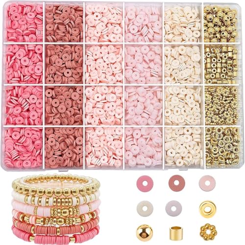 XoeLLe Perlen für Armbänder, 2780Stück Perlen Auffädeln Tonperlen Perlenset Buchstabenperlen Clay Beads Machen Perlen Bunte Selber Perlen Geschenke Weihnachten Geburtstage Halsketten (Rosa) von XoeLLe