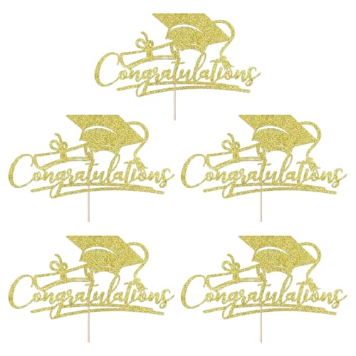 Xoeryoy 5pcs Abschlusskuchen -Topper, Kuchendekorationen, goldene Cupcake -Topper für die High School, College Xoeryoy 5pcs Abschlusskuchen -Topper, Kuchendekorationen, goldene Cupcake -Topper für die High School, College von Xoeryoy