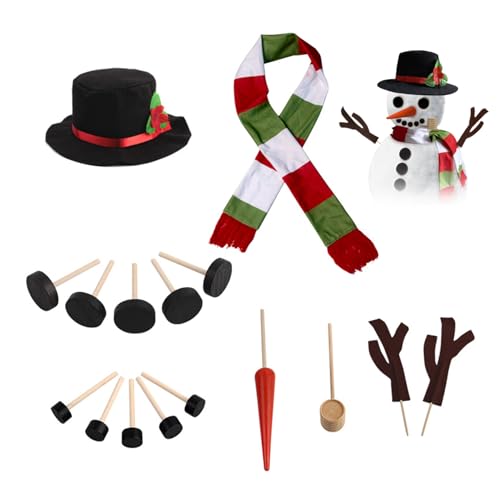 Xoeryoy Snowman Kit 16pcs/Set Christmas Build EIN Schneemann -Kit Winter im Freien Snowman Dekorationskit mit Hutschal Augen Mundknopf, Karottennase, Schnupftabakflasche, Hand für Winterfeiertag im von Xoeryoy