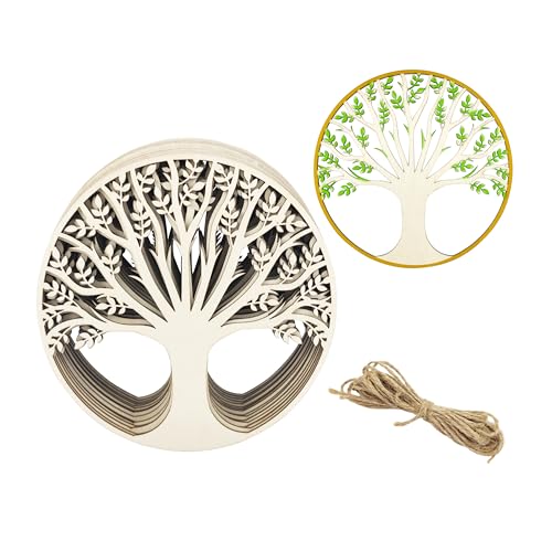 15 Stück 15 cm Holz Baum des Lebens Ausschnitte Unlackiertes Holz Baum des Lebens Handwerk Holz Baum des Lebens hängende Ornamente DIY Baum des Lebens Handwerk Geschenkanhänger für Zuhause Party von Xonzmmk