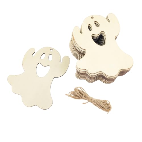 30 Stück 10,2 cm große Holz-Geister-Ausschnitte für Halloween, unlackiertes Holz, Geist, Handwerk, Holzgeist, hängende Ornamente, DIY-Geisterhandwerk, Geschenkanhänger für Zuhause, Party-Dekoration von Xonzmmk