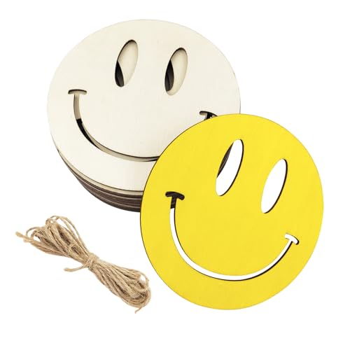 30 Stück 10,2 cm große Holzausschnitte mit Smiley-Gesicht, unlackiertes Holz, glückliches Smiley-Gesicht, zum Basteln, Glückliches Smiley-Gesicht, zum Basteln, Geschenkanhänger von Xonzmmk