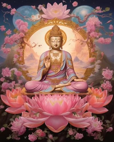 Xpdnmilq DIY Kreuzstichset für Anfängermit Muster und Anleitung vorgedrucktes11CT Stickset für ErwachseneHeimwanddekoration – Blumen-Buddha-Statue – 40x50cm von Xpdnmilq