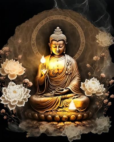 Xpdnmilq DIY Kreuzstichset für Anfängermit Muster und Anleitung vorgedrucktes11CT Stickset für ErwachseneHeimwanddekoration – Buddha-Statue – 40x50cm von Xpdnmilq