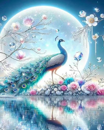 Xpdnmilq Kreuzstich Set zum Selbermachen vorgedrucktes 11CT Stickset handgefertigtes Kunsthandwerk für Anfänger Heimdekor-Set für Erwachsene – Blumen Pfau Vogel – 40x50cm von Xpdnmilq