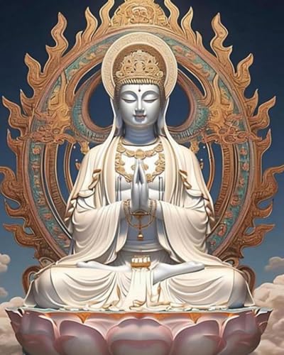 Xpdnmilq Kreuzstich Set zum Selbermachen vorgedrucktes 11CT Stickset handgefertigtes Kunsthandwerk für Anfänger Heimdekor-Set für Erwachsene – Guanyin-Statue – 40x50cm von Xpdnmilq