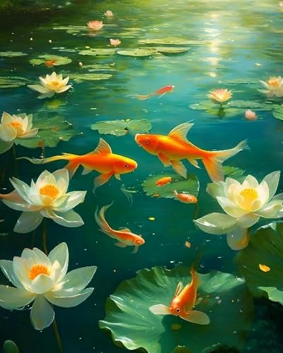 Xpdnmilq Kreuzstich Set zum Selbermachen vorgedrucktes 11CT Stickset handgefertigtes Kunsthandwerk für Anfänger Heimdekor-Set für Erwachsene – Lotus-Koi-Fisch – 40x50cm von Xpdnmilq