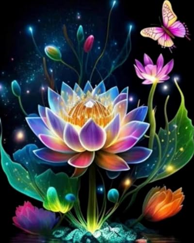 Xpdnmilq Kreuzstich Set zum Selbermachen vorgedrucktes 11CT Stickset handgefertigtes Kunsthandwerk für Anfänger Heimdekor-Set für Erwachsene – Lotus-Schmetterling – 40x50cm von Xpdnmilq