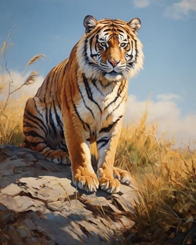 Xpdnmilq Kreuzstich Set zum Selbermachen vorgedrucktes 11CT Stickset handgefertigtes Kunsthandwerk für Anfänger Heimdekor-Set für Erwachsene – Wildes Tier Tiger – 40x50cm von Xpdnmilq