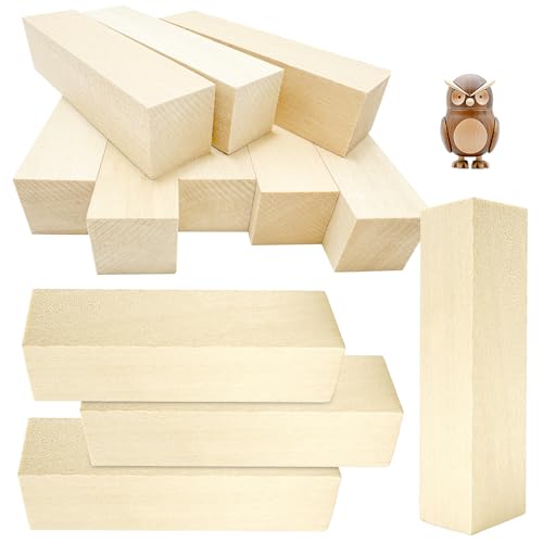 Xpieoyrm 12 Stück Lindenholz-Schnitzblöcke, 10x2.5x2.5cm Lang Eckig Holzleisten, Holzblock Massiv, Linde für Holzschnitzerei-Set, natürliche Holzblöcke für Handwerk, Schnitzerei und DIY-Projekte von Xpieoyrm