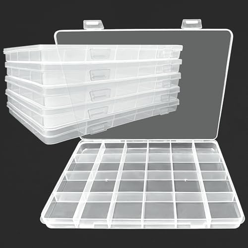 Xpieoyrm 6 Stück 24 Gitter transparente Sortierboxen, Plastik Sortierbox Aufbewahrungsbox, Doppelte Schnalle Aufbewahrungsbox Organizer Box, für Knöpfe Kleinteile Perlen von Xpieoyrm