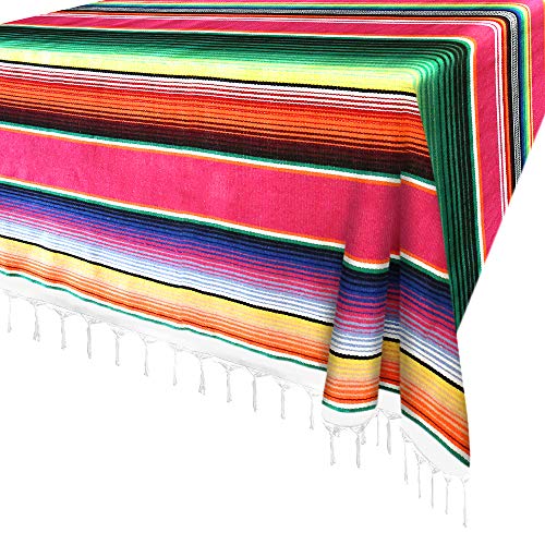 Xplanet Mexikanische Serape-Decke, 213 x 150 cm, Baumwolle, rechteckig, Rosenrosa, Tischdecke, Ganzjahresdecke, Quaste von Xplanet