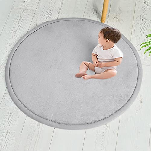 Xpnit Baby-Krabbelmatte, rund, Korallensamt, großer Teppich, Baby-Spielmatte, weicher, rutschfester Kinderzimmerteppich für Babys, Kinder, Kleinkinder (rund, 80 cm, Grau) von Xpnit