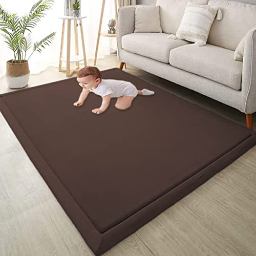 Xpnit Große Baby-Krabbelmatte, Korallen-Samt-Teppich, rutschfest, dick, Baby-Spielmatte für Säuglinge, Kleinkinder, Kinderzimmer, Arbeitszimmer, Teppich (100 x 120 x 2 cm, Kaffeebraun) von Xpnit