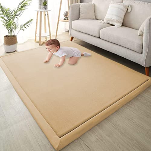 Xpnit Große Baby-Krabbelmatte, Korallen-Samt-Teppich, rutschfest, dick, Baby-Spielmatte für Säuglinge, Kleinkinder, Kinderzimmer, Arbeitszimmer, Teppich (120 x 120 x 2 cm, Beige) von Xpnit