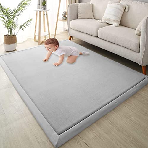 Xpnit Große Baby-Krabbelmatte, Korallen-Samt-Teppich, rutschfest, dick, Baby-Spielmatte für Säuglinge, Kleinkinder, Kinderzimmer, Arbeitszimmer, Teppich (120 x 120 x 2 cm, grau) von Xpnit