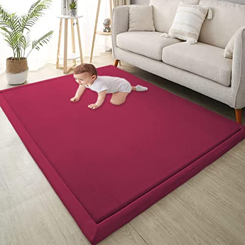 Xpnit Große Baby-Krabbelmatte, Korallen-Samt-Teppich, rutschfest, dicke Baby-Spielmatte für Säuglinge, Kleinkinder, Kinderzimmerteppich (100 x 100 x 2 cm, weinrot) von Xpnit