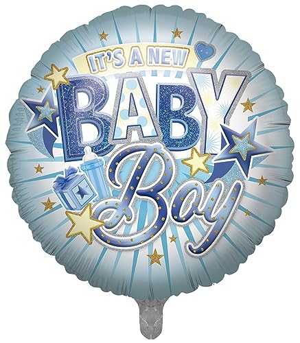 "Express Yourself" It's a New Baby Boy - Blauer Ballon mit goldenem Stern und Baby Boy Charakter Thema. von Xpress Yourself