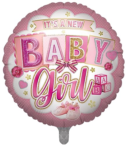 "Express Yourself" It's a New Baby Girl - Rosa Ballon mit Band-Design und Baby Girl Charakter Thema von Xpress Yourself