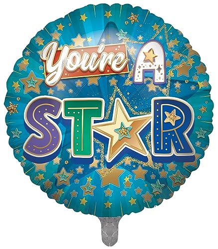 "Express Yourself" "You are star" Beschriftung - Blauer Ballon mit goldenem Stern-Thema. von Xpress Yourself