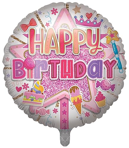 "Happy Birthday"-Ballon mit Hintergrundstern und Schokolade, Süßigkeiten, Kuchen, Krone. von Xpress Yourself