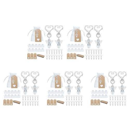 Xptieeck 150-teiliges Engel-Schlüsselanhänger-Souvenir, Hochzeitsgeschenke, Babyparty-Geschenk-Set mit Etikett, Kordelzug, Süßigkeitenbeutel von Xptieeck