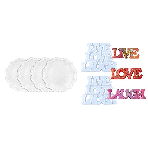 Xptieeck 6 x Blumen-Untersetzer-Formen für Harzguss mit Aufschrift "Live Love Laugh", Silikonform, Wortschild-Form von Xptieeck