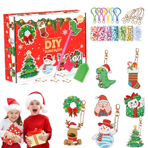 Xpwghap Diamond Painting Adventskalender 2024,adventskalender Diamond Painting,Diamond Painting Weihnachten Anhänger, Malerei Schlüsselanhänger Anhänger Kits Für Kinder 24 Tage Überraschung Geschenke von Xpwghap