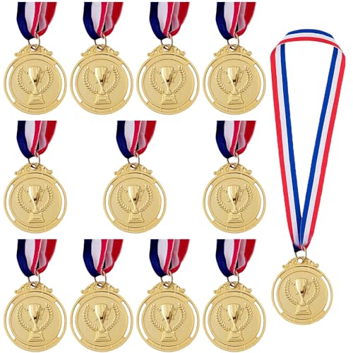 Xreuctop Medaillen Kinder, 12 Stück Gold Medaille Metall mit Band, Gewinner Medaillen Goldmedaille Fussball Medaillen für Sport Party Spiele Wettbewerbe Auszeichnungen von Xreuctop