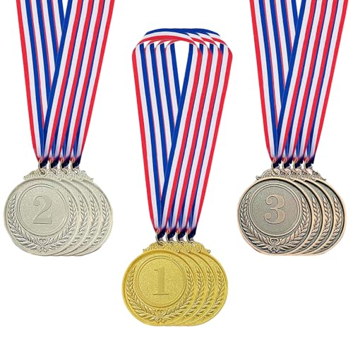 Xreuctop Medaillen Kinder, 12 Stück Olympia Gold Silber Bronze Medaille Metall mit Band, Gewinner Medaillen Goldmedaille Fussball Medaillen für Sport Party Spiele Wettbewerbe Auszeichnungen von Xreuctop