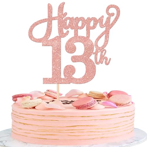 1 Packung Happy 13th Birthday Cake Topper Glitter Cheers to 13 Years Birthday Cake Decoration Thirteen Hello 13 Official Teenager Cake Pick for Happy 13th Birthday Anniversary Party Decorations Rose von Xsstarmi