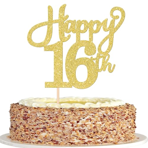 1 Packung Happy 16th Birthday Cake Topper Glitter Cheers to 16 Years Birthday Cake Pick Sixteen Happy Sweet 16 Cake Decoration for Happy 16th Birthday Anniversary Party Cake Decorations Gold von Xsstarmi