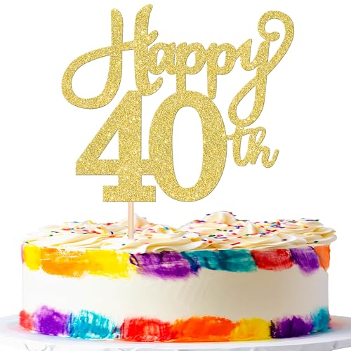 1 Packung Happy 40th Birthday Cake Topper Glitter Cheers to 40 Years Birthday Cake Pick Forty Hello 40 Fabulous Cake Decoration for Happy 40th Birthday Wedding Anniversary Party Cake Decorations Gold von Xsstarmi