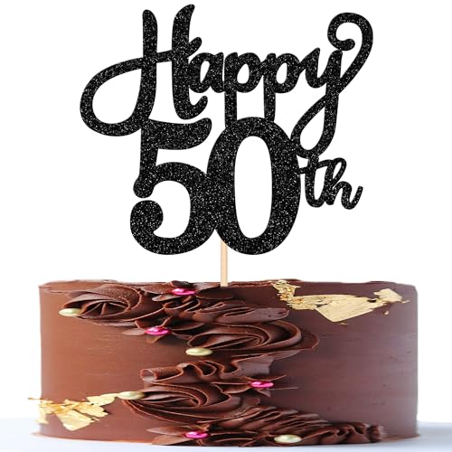 1 Packung Happy 50th Birthday Cake Topper Glitter Cheers to 50 Years Birthday Cake Pick Fifty Hello 50 Fabulous Cake Decoration for Happy 50th Birthday Wedding Anniversary Party Cake Decorations Black von Xsstarmi