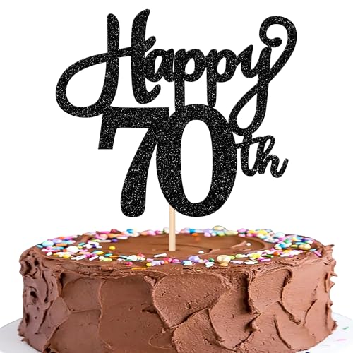 1 Packung Happy 70th Birthday Cake Topper Glitter Cheers to 70 Years Birthday Cake Pick Seventy Hello 70 Fabulous Cake Decoration for Happy 70th Birthday Anniversary Party Cake Decorations Black von Xsstarmi