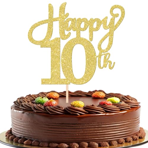 Tortenaufsatz "Happy 10th Birthday", glitzernd, "Cheers to 10 Years", doppelstellig, 10 Stück von Xsstarmi