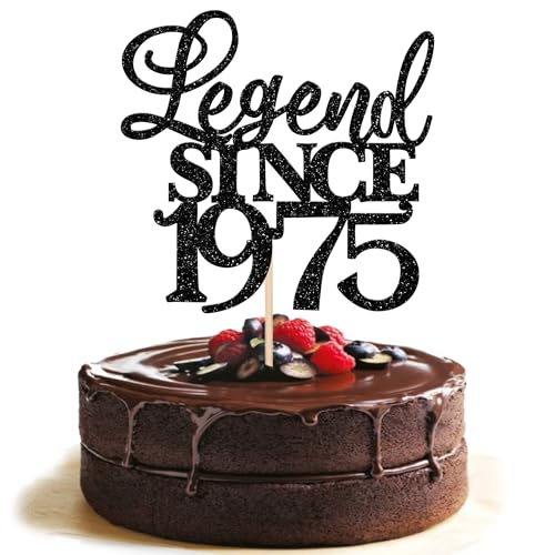 Xsstarmi 1 Packung Legend Since 1975 Cake Topper Glitter Happy 50th Birthday Cake Topper Cheers to 50 Fabulous Cake Decoration for Happy 50th Birthday Wedding Anniversary Party Cake Decorations Black von Xsstarmi