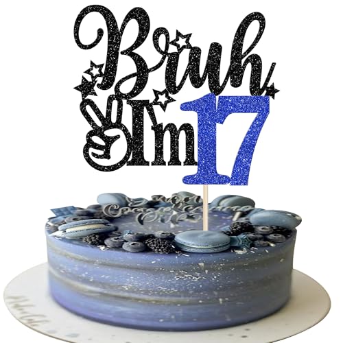 Xsstarmi 1 Packung Bruh I'm 17 Cake Topper Star Glitter Oh Yeah It's My 17 Birthday Cake Pick Dude Bro I'm 17 Fabulous Cake Decorations for Cheers to 17 Years Happy 17th Birthday Party Cake Decoration von Xsstarmi