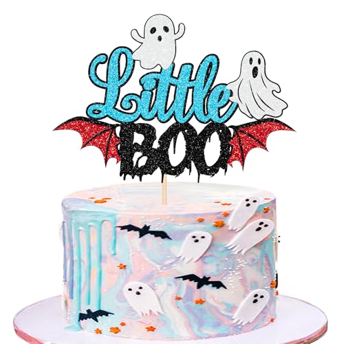 Xsstarmi 1 Packung Halloween Little Boo Cake Topper Happy Boo Day Ghost Cake Pick Spooky Bat Ghost Halloween Kuchen Dekoration für Little Boo Thema Babyparty Geburtstag Party Dekorationen Supplies von Xsstarmi