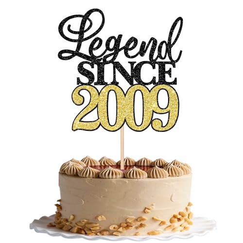 Xsstarmi 1 Packung Legend Since 2009 Cake Topper Glitter Happy 16th Birthday Cake Topper Cheers to 16 Fabulous Cake Decoration for 16th Birthday Wedding Anniversary Party Black Gold von Xsstarmi